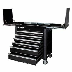 Best Sale 😀 Sunex 6 DRAWER SLIDE TOP SERVICE CART W/POWER STRIP - BLACK 8035XTFDBK 🎁 -Burr King Sales p61658 2 1