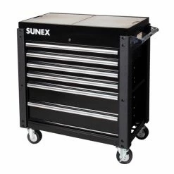 Best Sale ๐ Sunex 6 DRAWER SLIDE TOP SERVICE CART W/POWER STRIP - BLACK 8035XTFDBK ๐